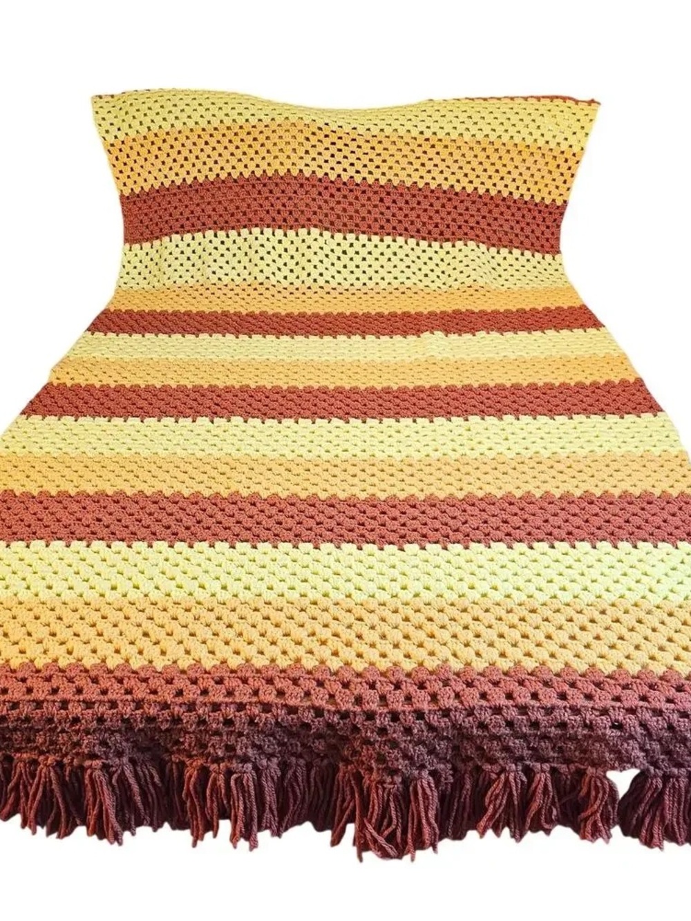 Handmade Crochet Strapless Dress in Yellow and Rust Stripes